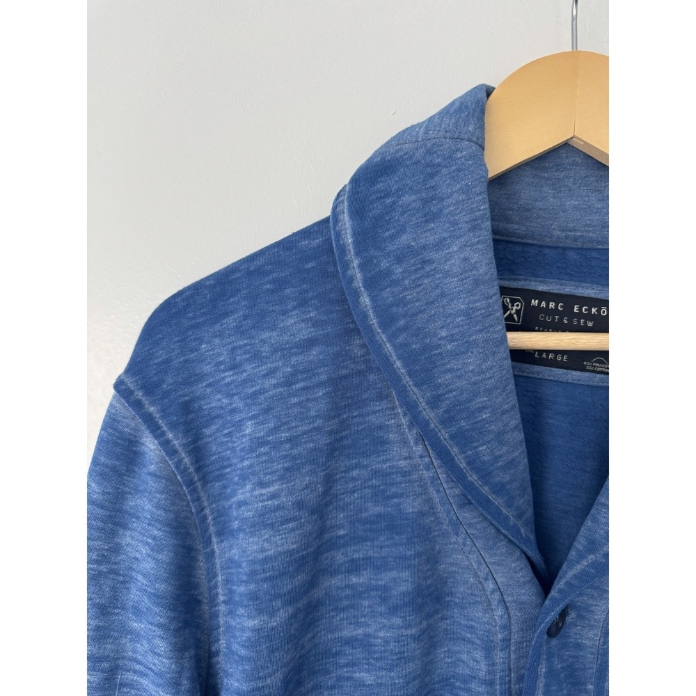 Marc Ecko Cut & Sew Blue Distressed Cardigan Eclectic Grandpa Sweater Size‎ L - Picture 4 of 4